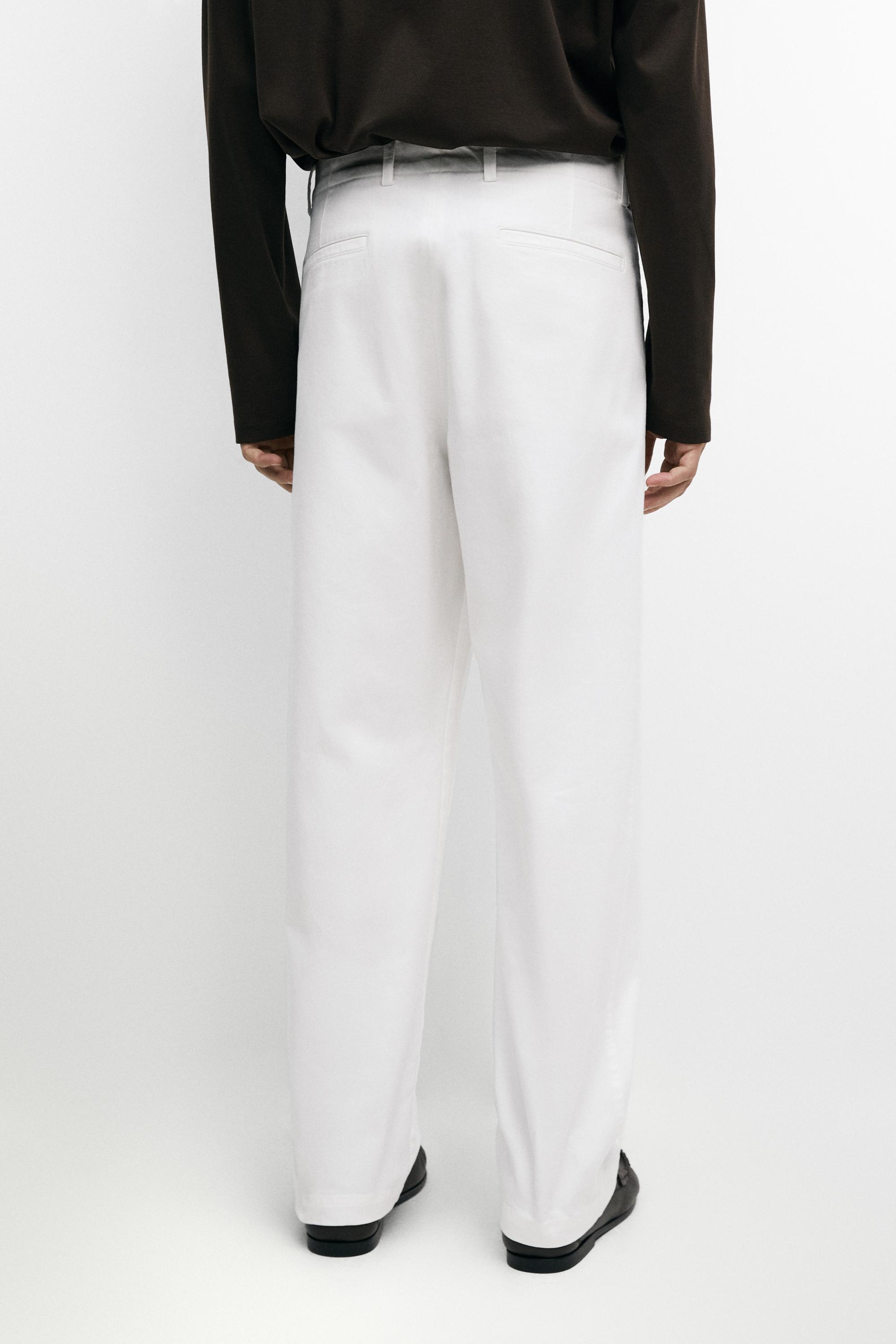 Straight-leg cotton blend pleated pants